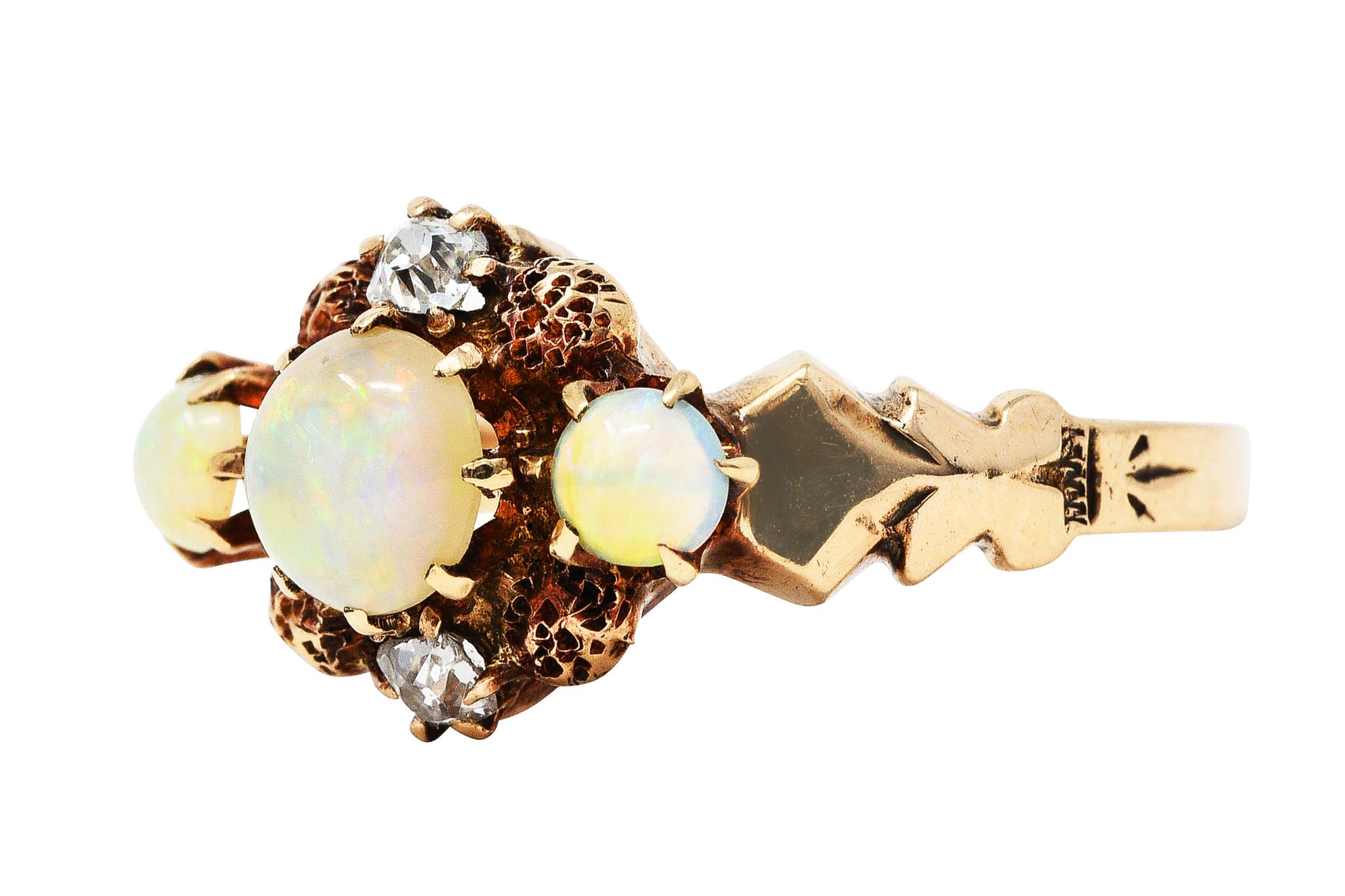 Dattelbaum and Friedman Victorian Diamond Opal 14 Karat Rose Gold Cluster Ring In Excellent Condition In Philadelphia, PA