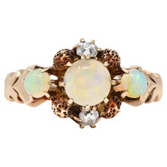 Dattelbaum and Friedman Victorian Diamond Opal 14 Karat Rose Gold Cluster Ring
