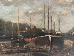 Panneau de Karl Daubigny "Paris, péniches sur la Seine".