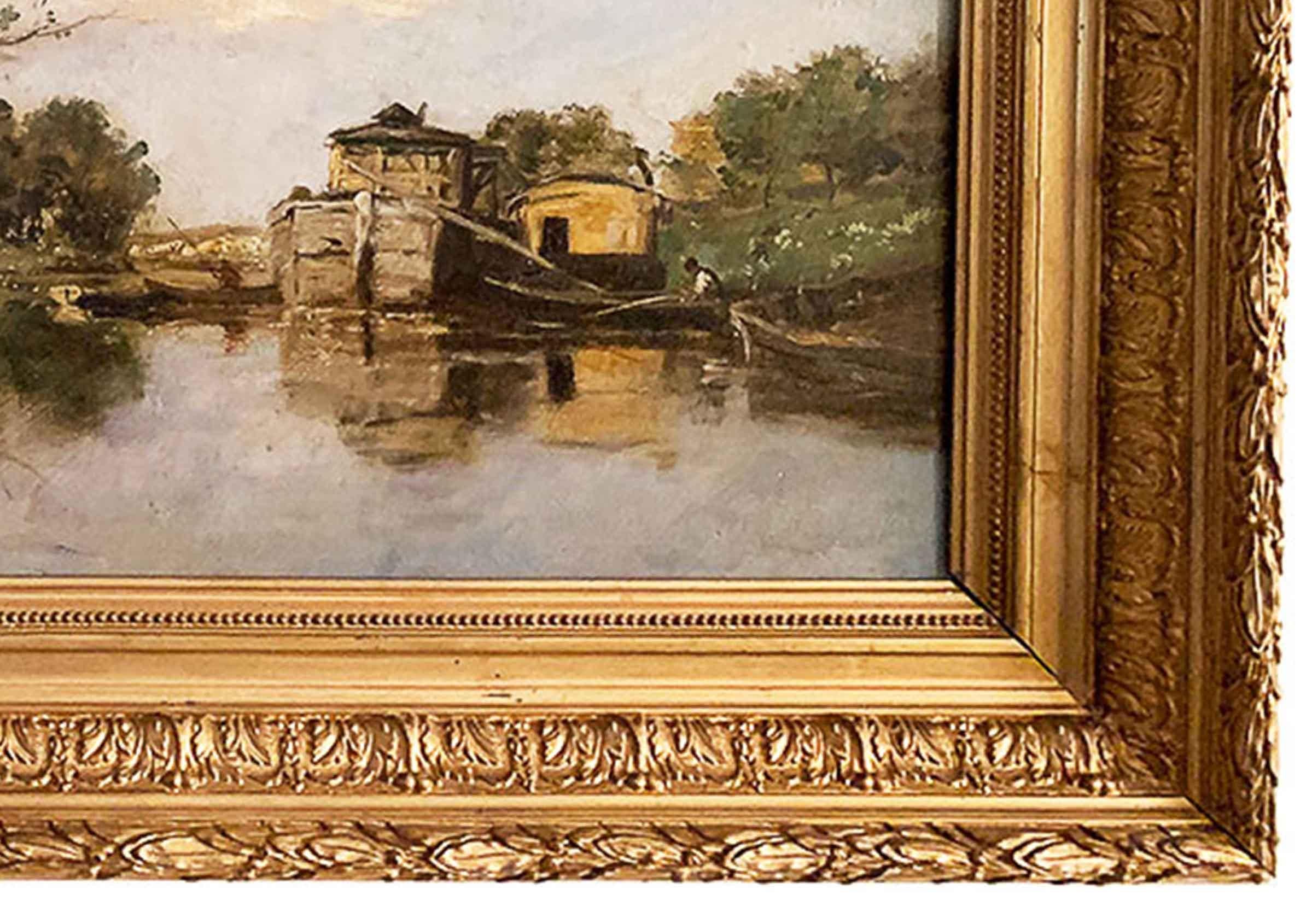 XIXe siècle Panneau « The artist's boat workshop » (L'atelier de bateaux de l'artiste) Daubigny Karl (1846-1886) en vente