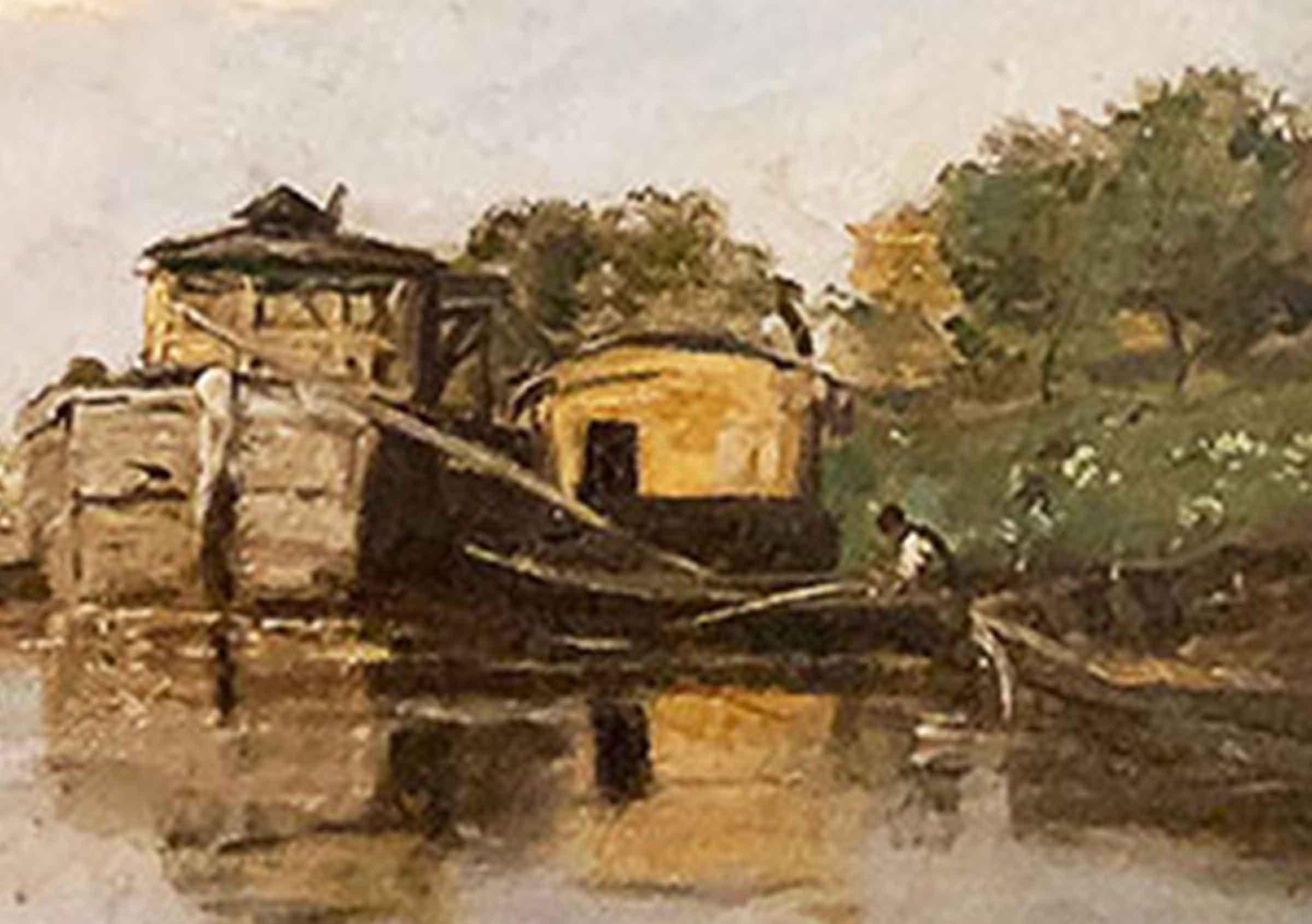 Panneau « The artist's boat workshop » (L'atelier de bateaux de l'artiste) Daubigny Karl (1846-1886) en vente 1