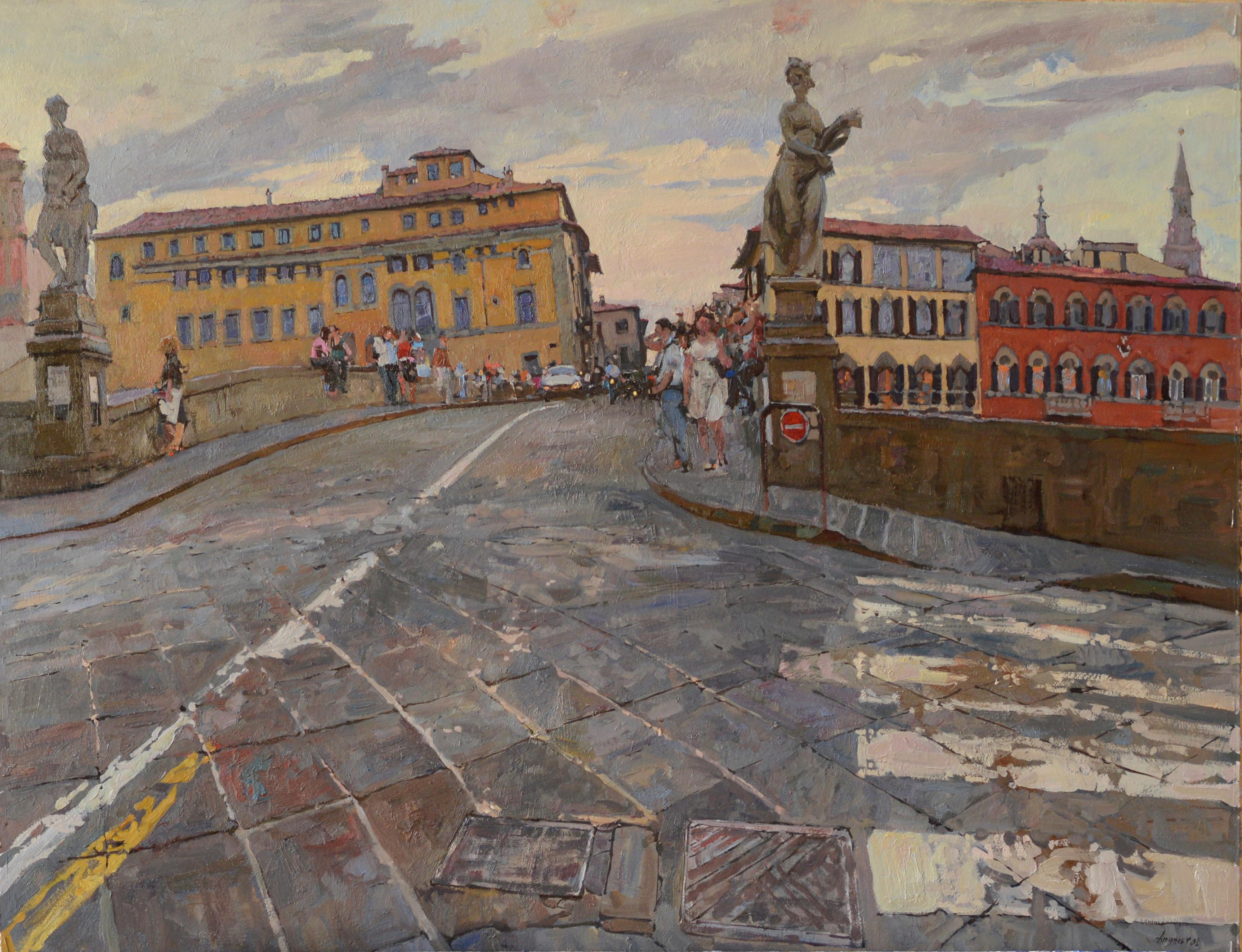 Daud Akhriev Landscape Painting - "Ponte Trinita" Oil Painting