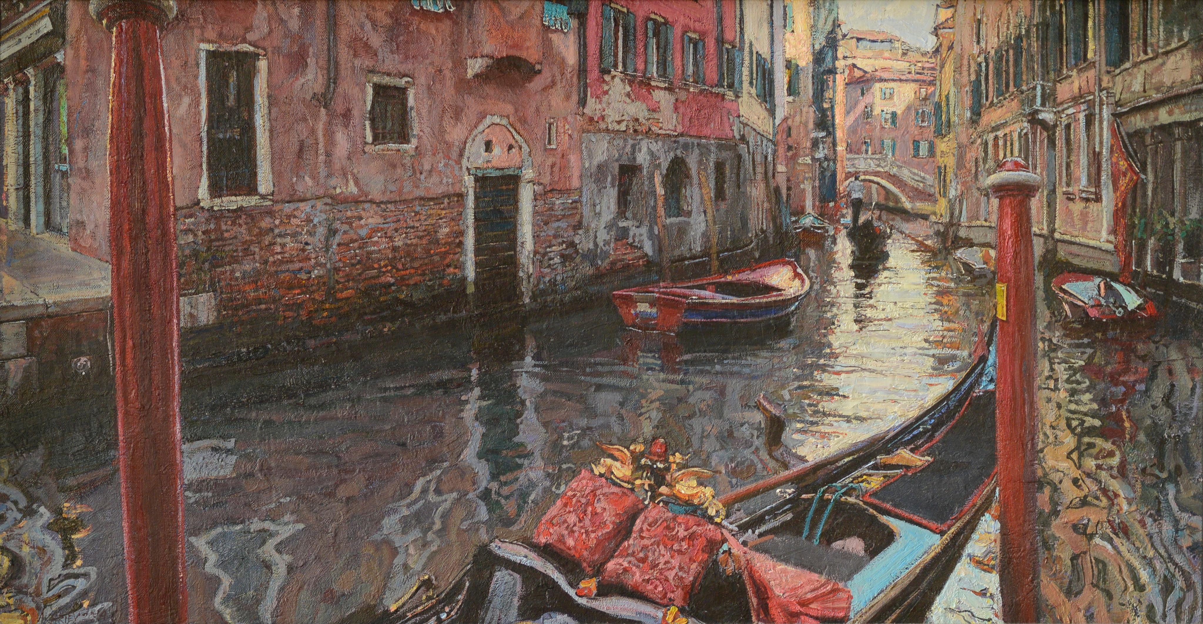 Daud Akhriev Figurative Painting - "Reds of Venice" Oil Painting