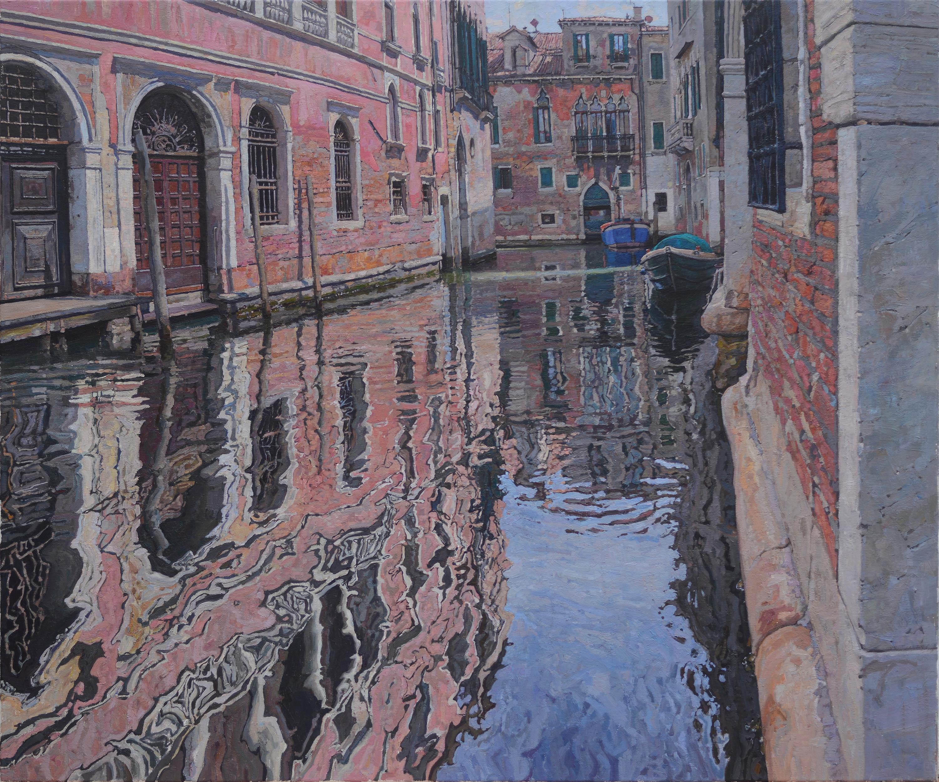 Daud Akhriev Still-Life Painting – Ölgemälde "Vintage aus Ponte de Piscina, Venedig"