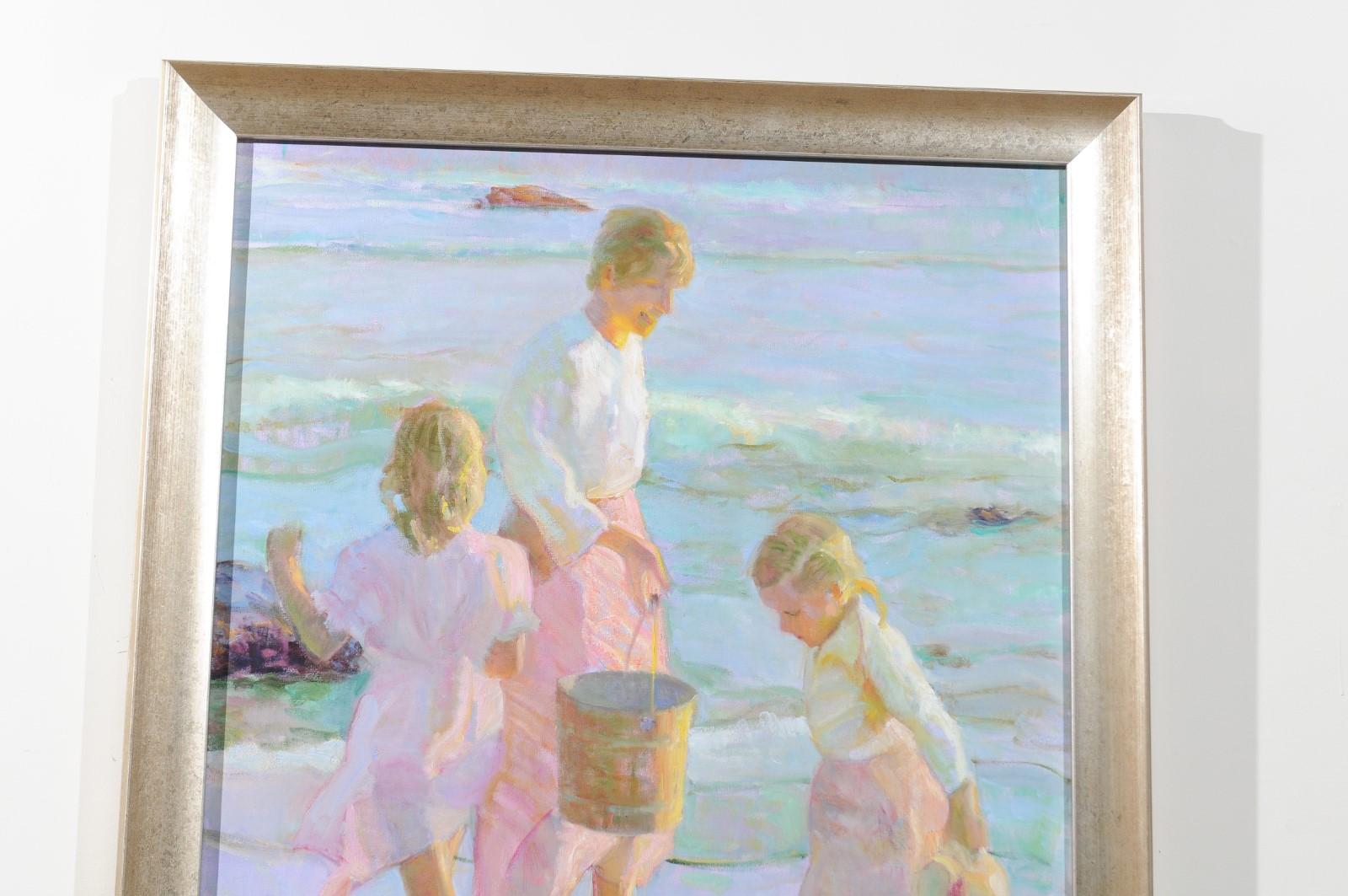 Daughters by Don Hatfield, Vertical Contemporary Framed Beach Scene Painting 2