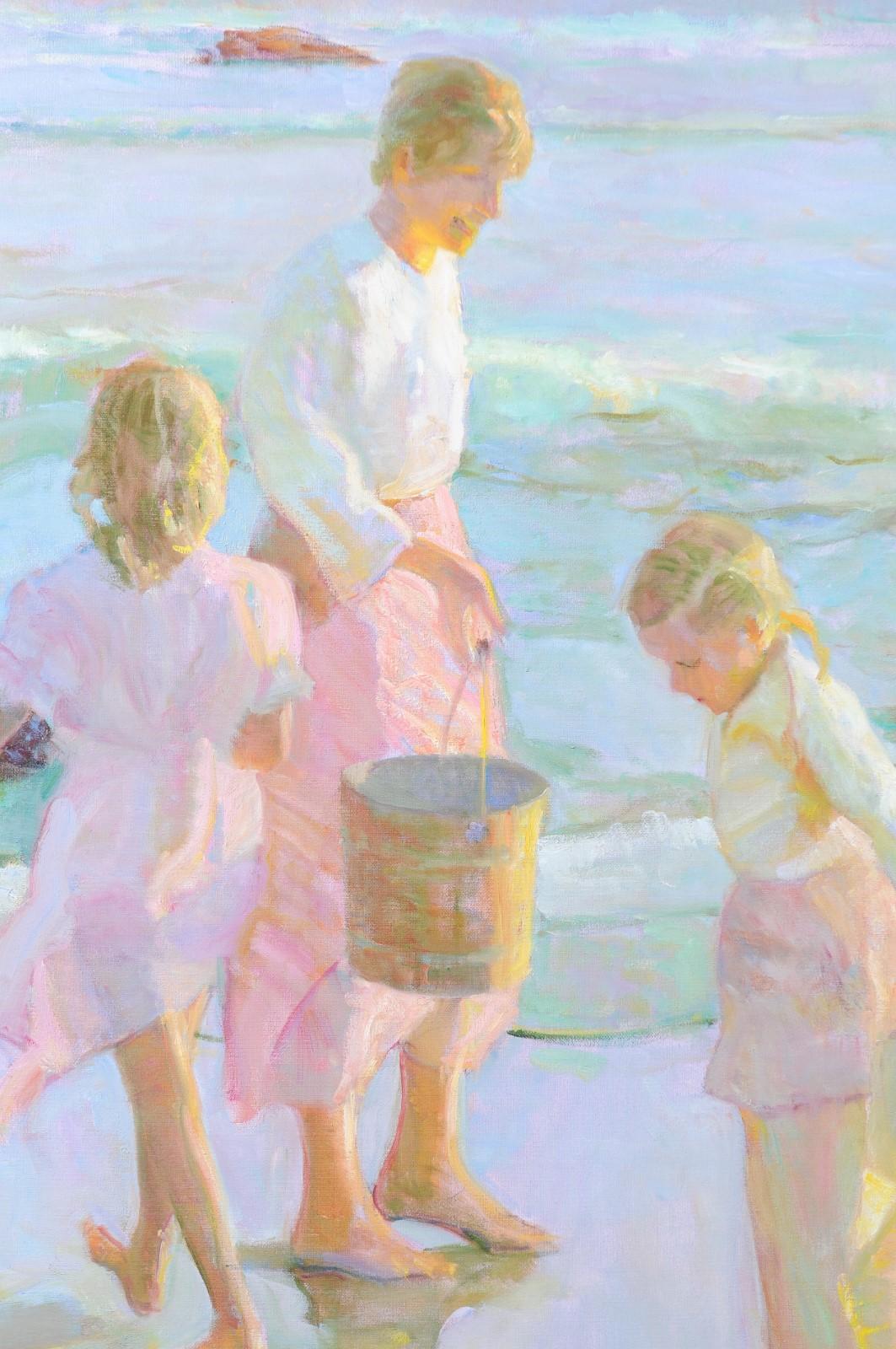 Daughters by Don Hatfield, Vertical Contemporary Framed Beach Scene Painting 3