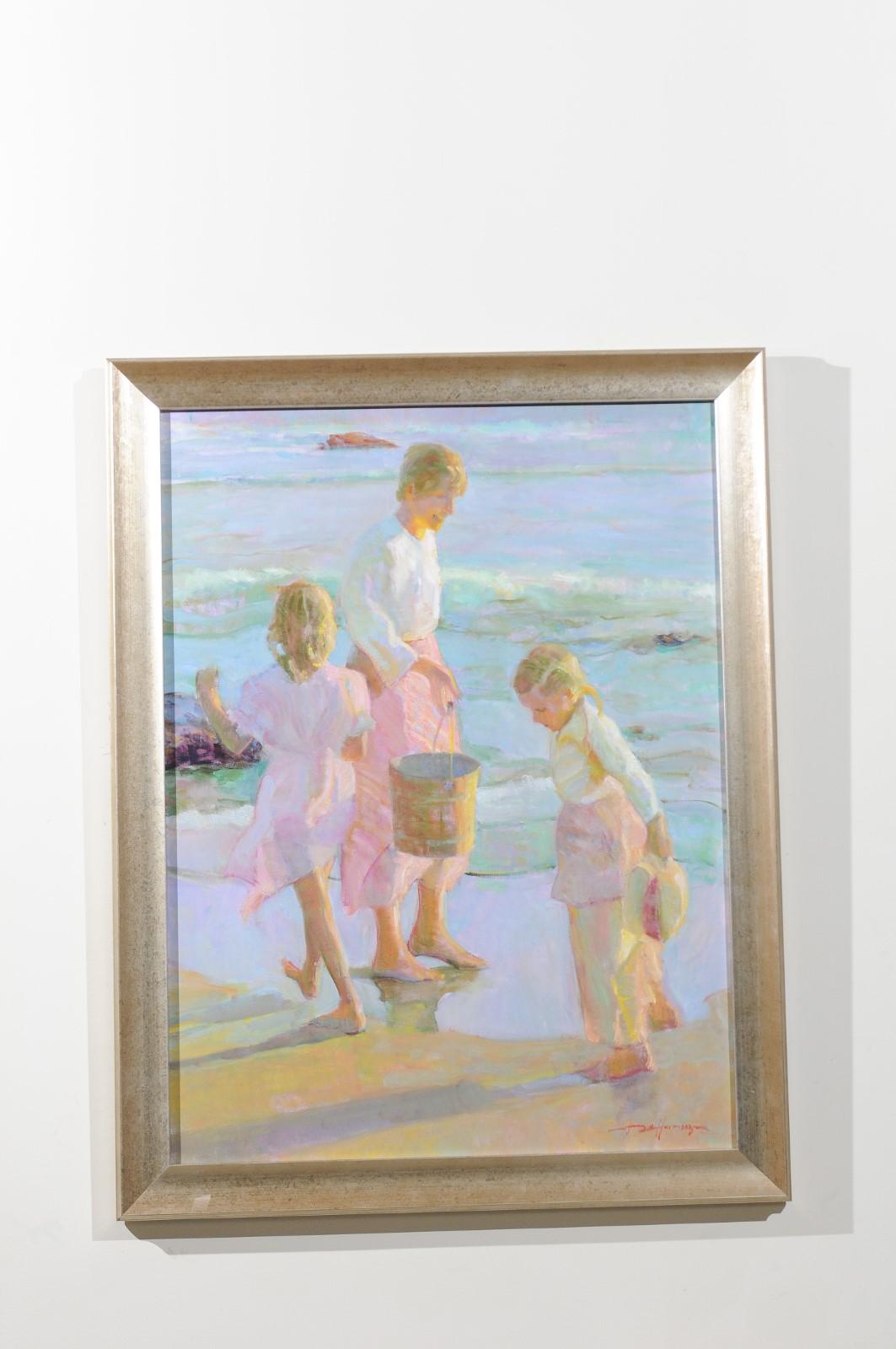 Gilt Daughters by Don Hatfield, Vertical Contemporary Framed Beach Scene Painting