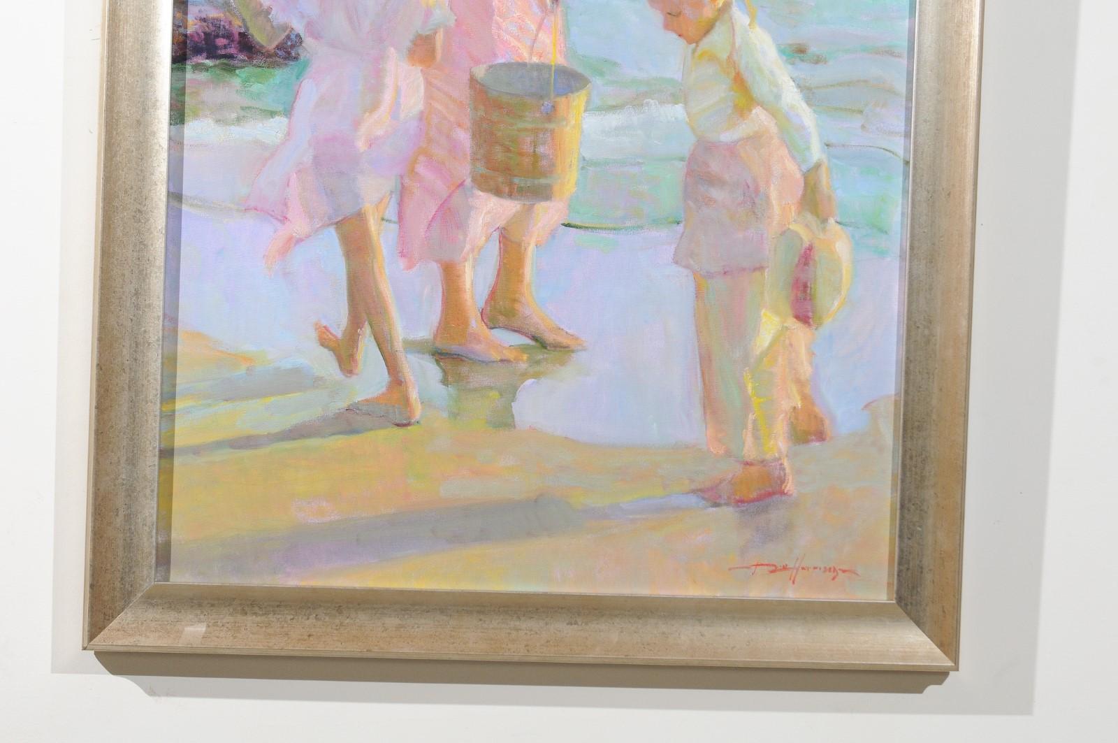 Daughters by Don Hatfield, Vertical Contemporary Framed Beach Scene Painting 1