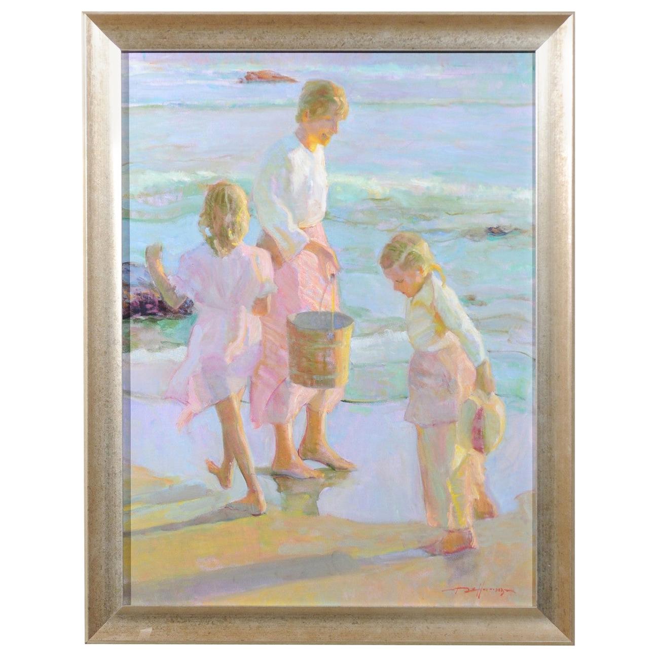 Daughters by Don Hatfield, Vertical Contemporary Framed Beach Scene Painting