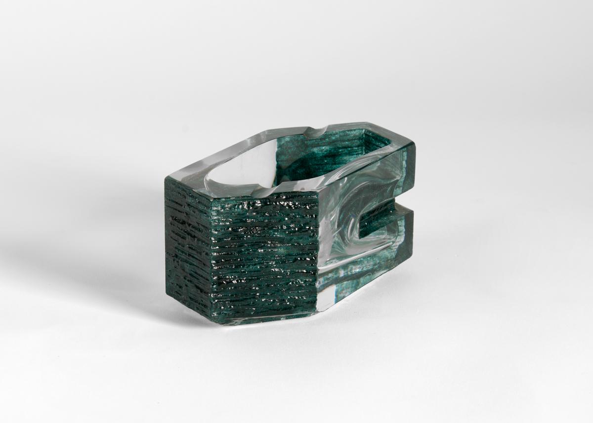 Mid-Century Modern Daum, Agora Green Modernist Glass Ashtray, France, 1974 For Sale