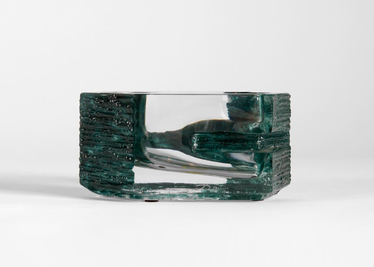 French Daum, Agora Green Modernist Glass Ashtray, France, 1974 For Sale
