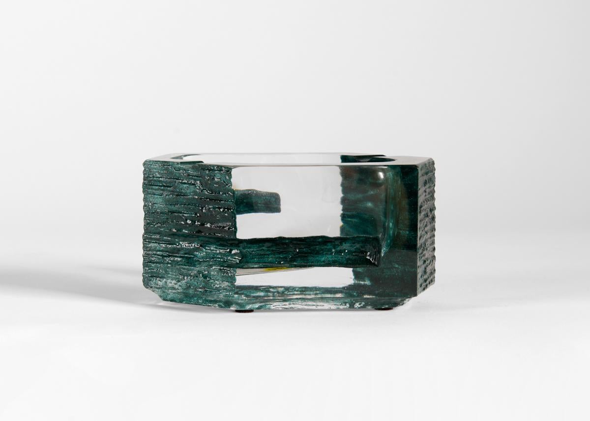 Late 20th Century Daum, Agora Green Modernist Glass Ashtray, France, 1974 For Sale