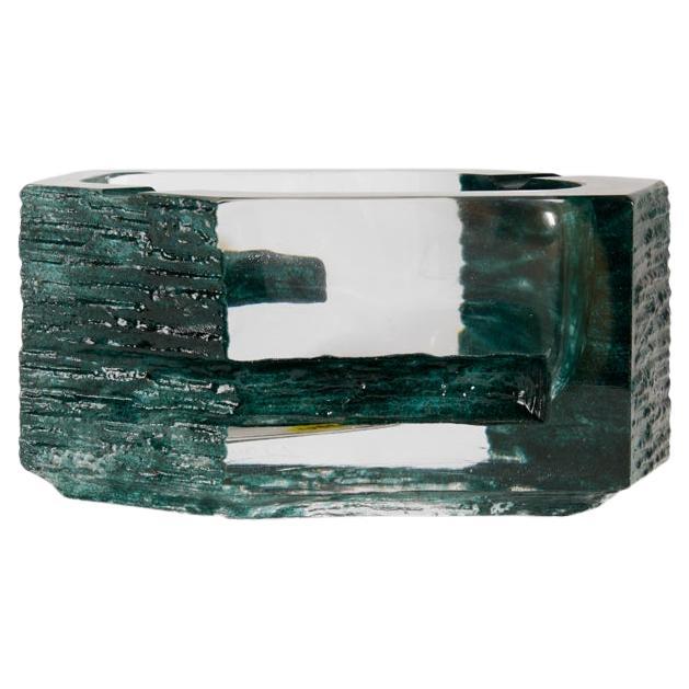 Daum, Agora Green Modernist Glass Ashtray, France, 1974 For Sale