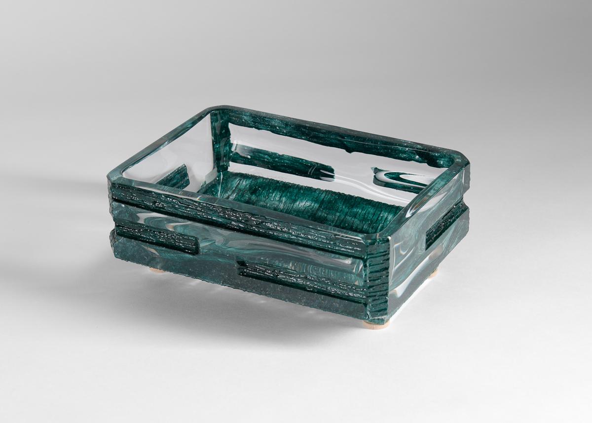 Daum, Agora Green Modernist Glass Vide-poche, Frankreich, 1974 (Moderne der Mitte des Jahrhunderts) im Angebot