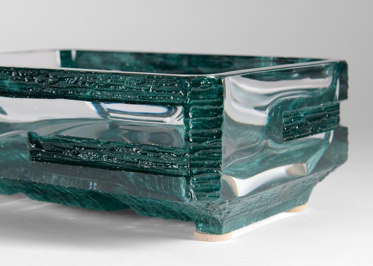 Daum, Agora Green Modernist Glass Vide-poche, Frankreich, 1974 (Französisch) im Angebot