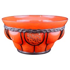 Daum and Majorelle Art Deco Glass Bowl in Wrought Iron Frame