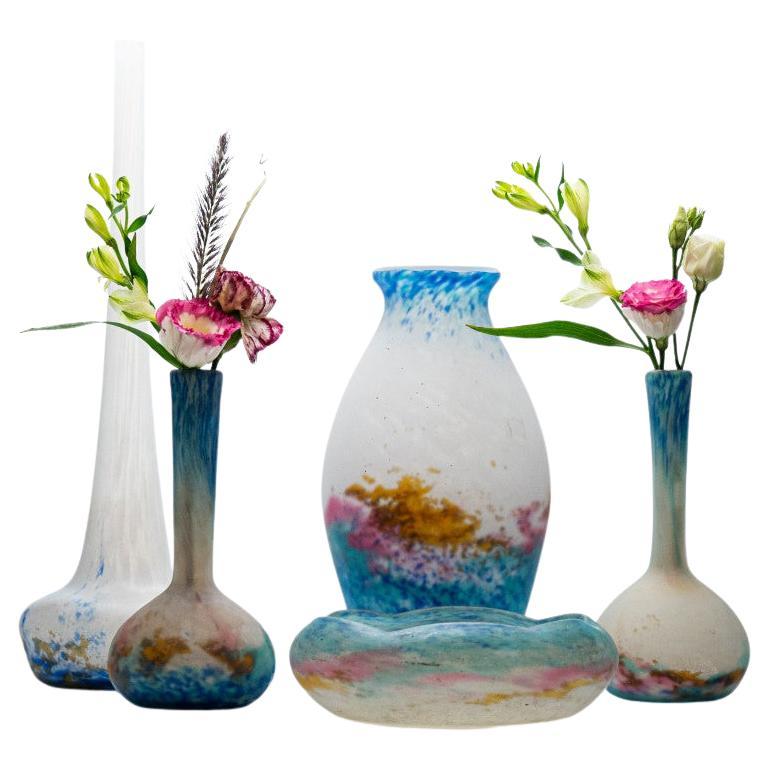 Daum and Muller Signed, Set of 5 vases in Pâte de verre, France, 1930