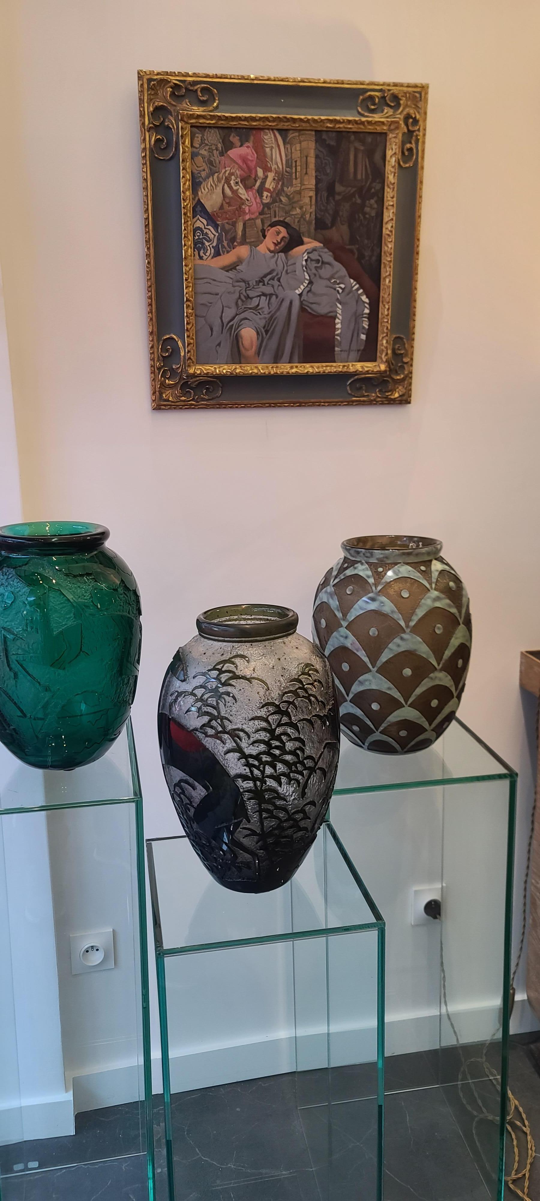 Inizio XX secolo Vaso in vetro acidato Art Deco di Daum, 1930 circa