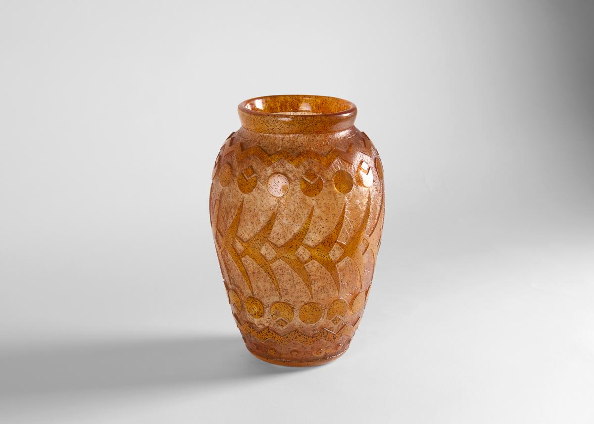 French Daum, Art Deco Acid-etched Glass Vase, France, Circa 1930 For Sale