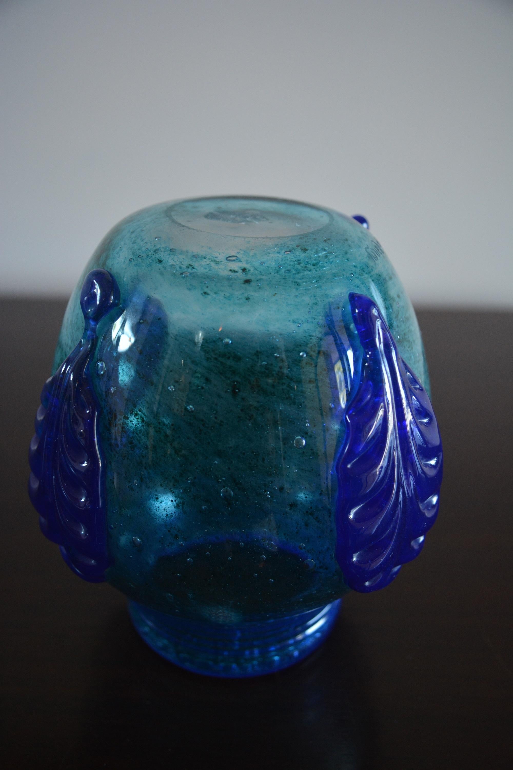 Daum Art Deco Applied Glass French Vase For Sale 2