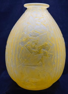 Daum Art Deco Deep Decoration  Large Vase.