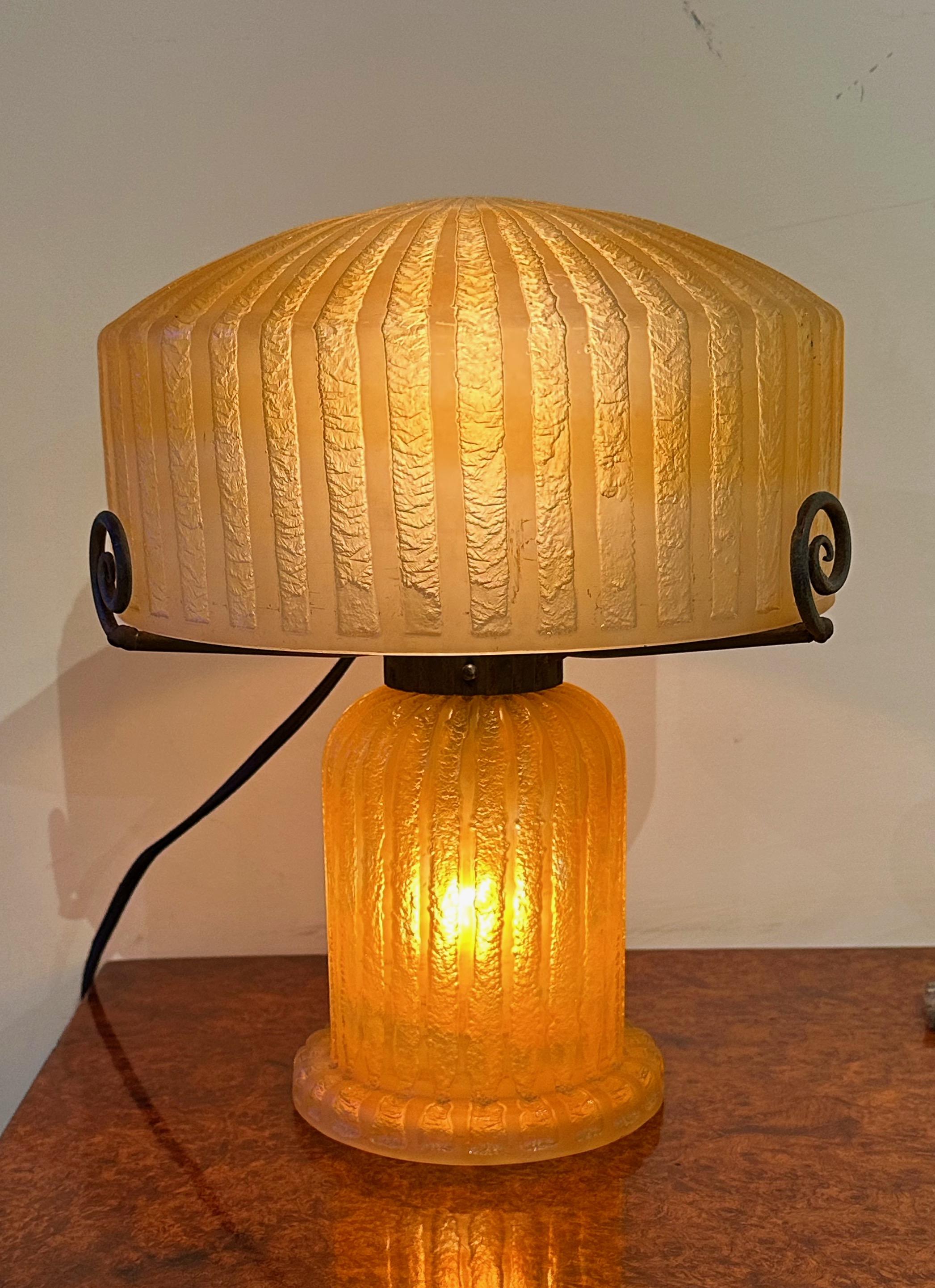 French Daum Art Deco Double Globe Table Lamp Circa 1925