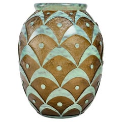 Daum Art Deco Smoky Glass 'Peacock Feather' Vase