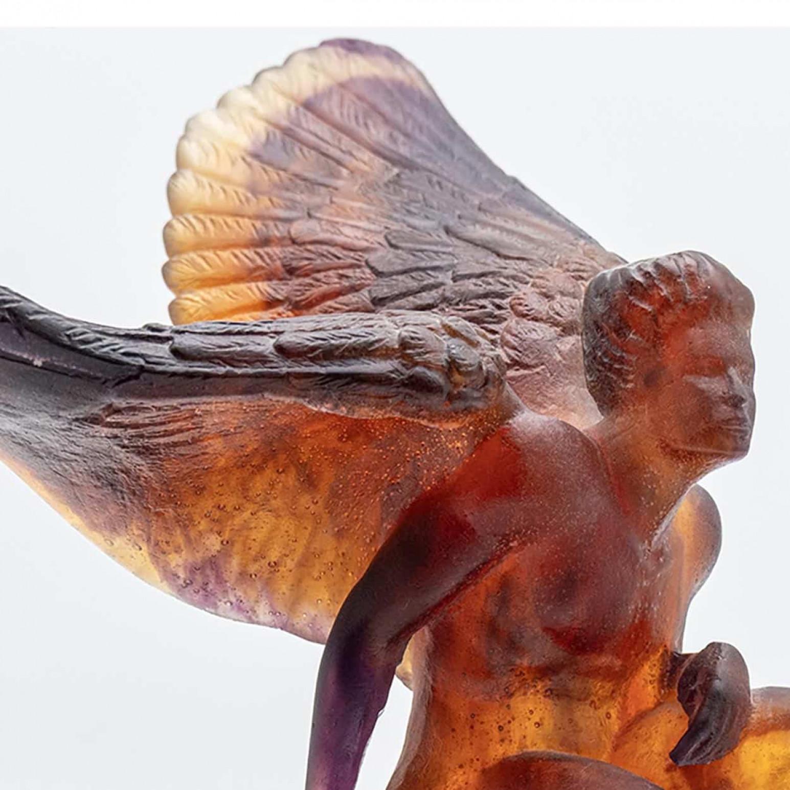 Escultura de vidrio artístico Daum Ángel Mito, marrón rojizo, Francia 1970 Art Nouveau en venta