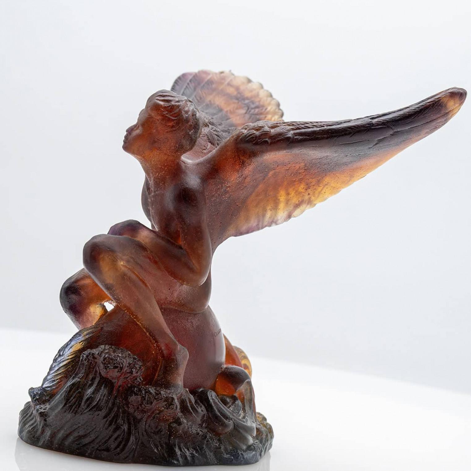 Escultura de vidrio artístico Daum Ángel Mito, marrón rojizo, Francia 1970 Otro en venta