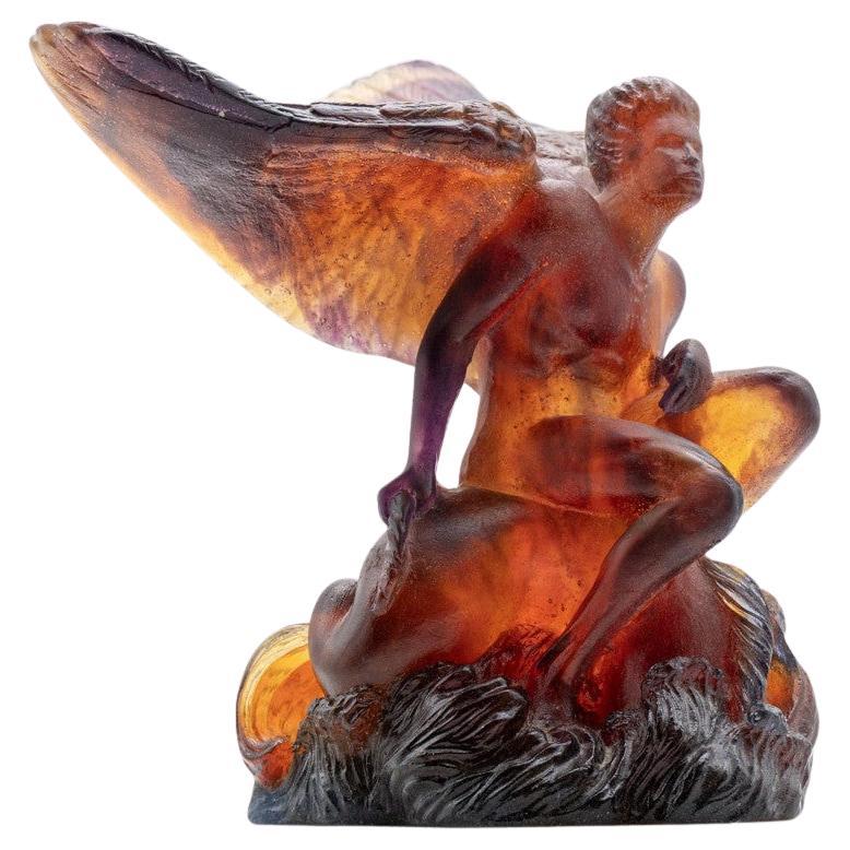 Daum Art Glass Angel Sculpture Myth, Red Brown, France 1970 en venta