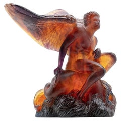 Daum Art Glass Angel Sculpture Myth, Red Brown, France 1970