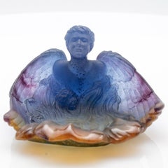 Daum Art Glass Blue Angel Decorative Bowl, France