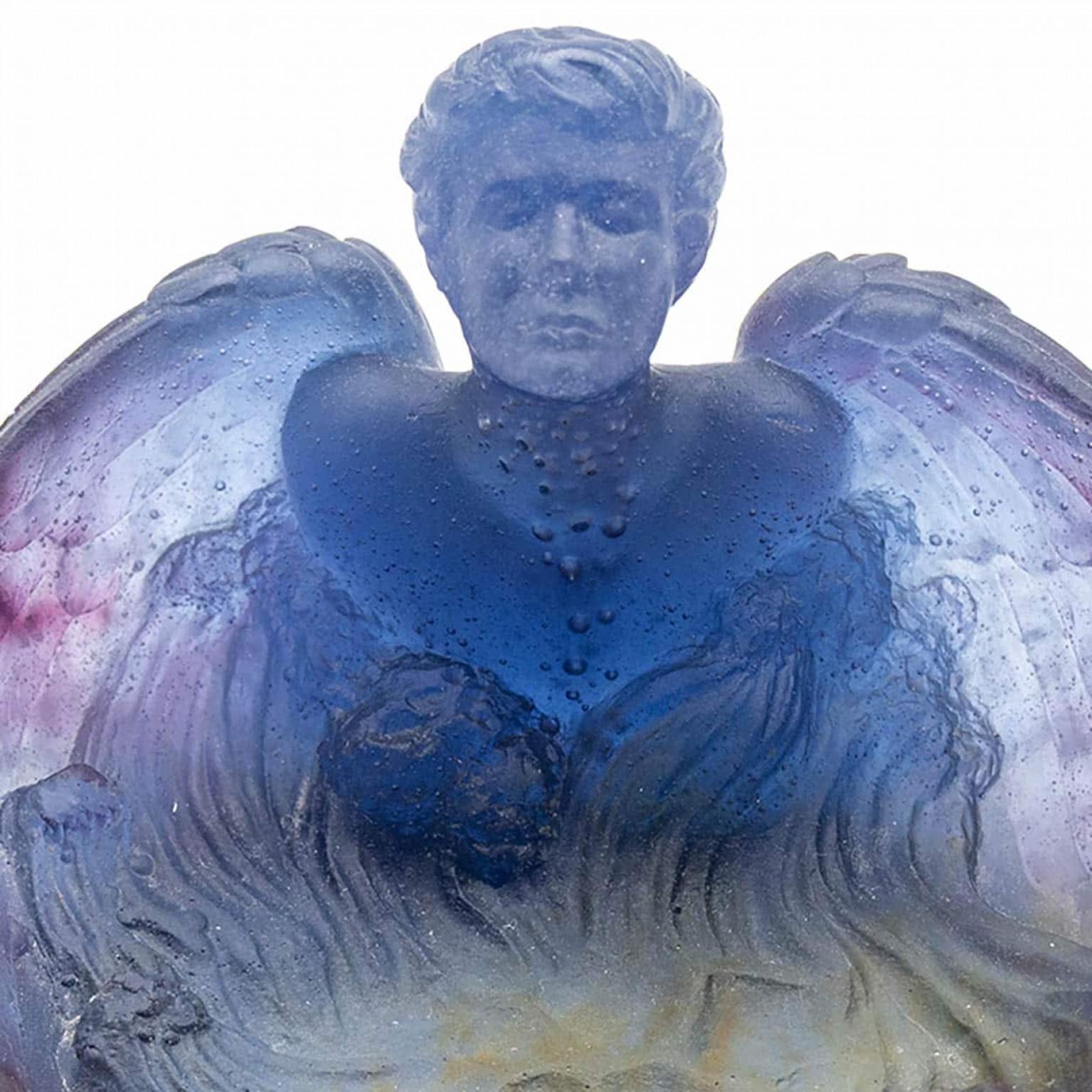 Art Nouveau Ciotola decorativa Art Angels in vetro blu di Daum, Francia in vendita