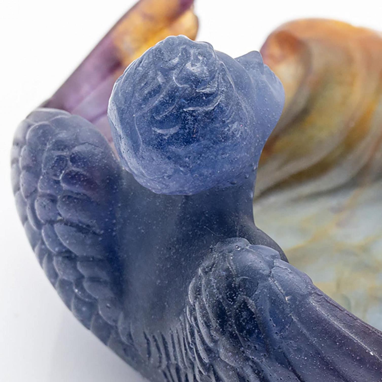 French Daum Art Glass Blue Angel Decorative Bowl, France For Sale