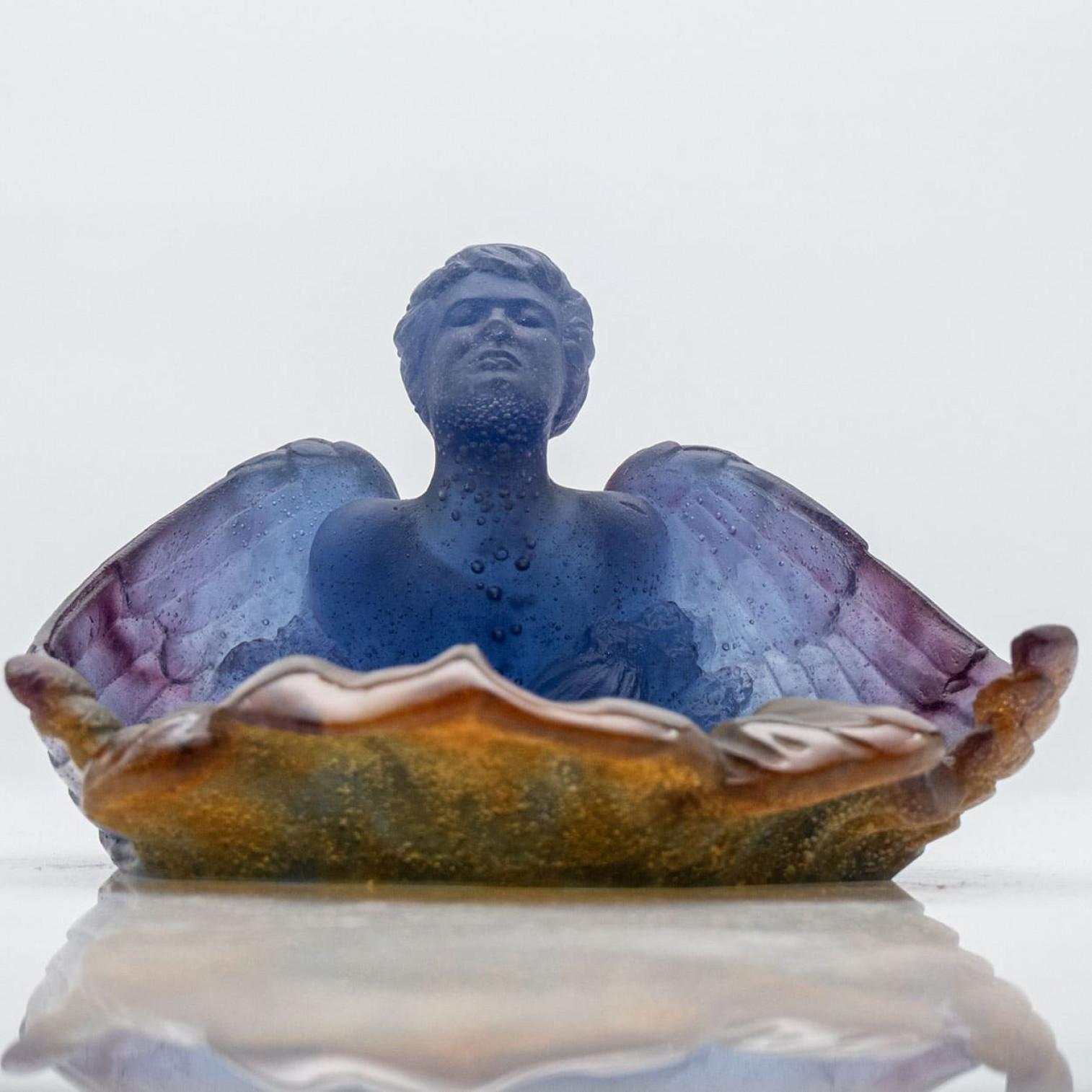 Other Daum Art Glass Blue Angel Decorative Bowl, France For Sale