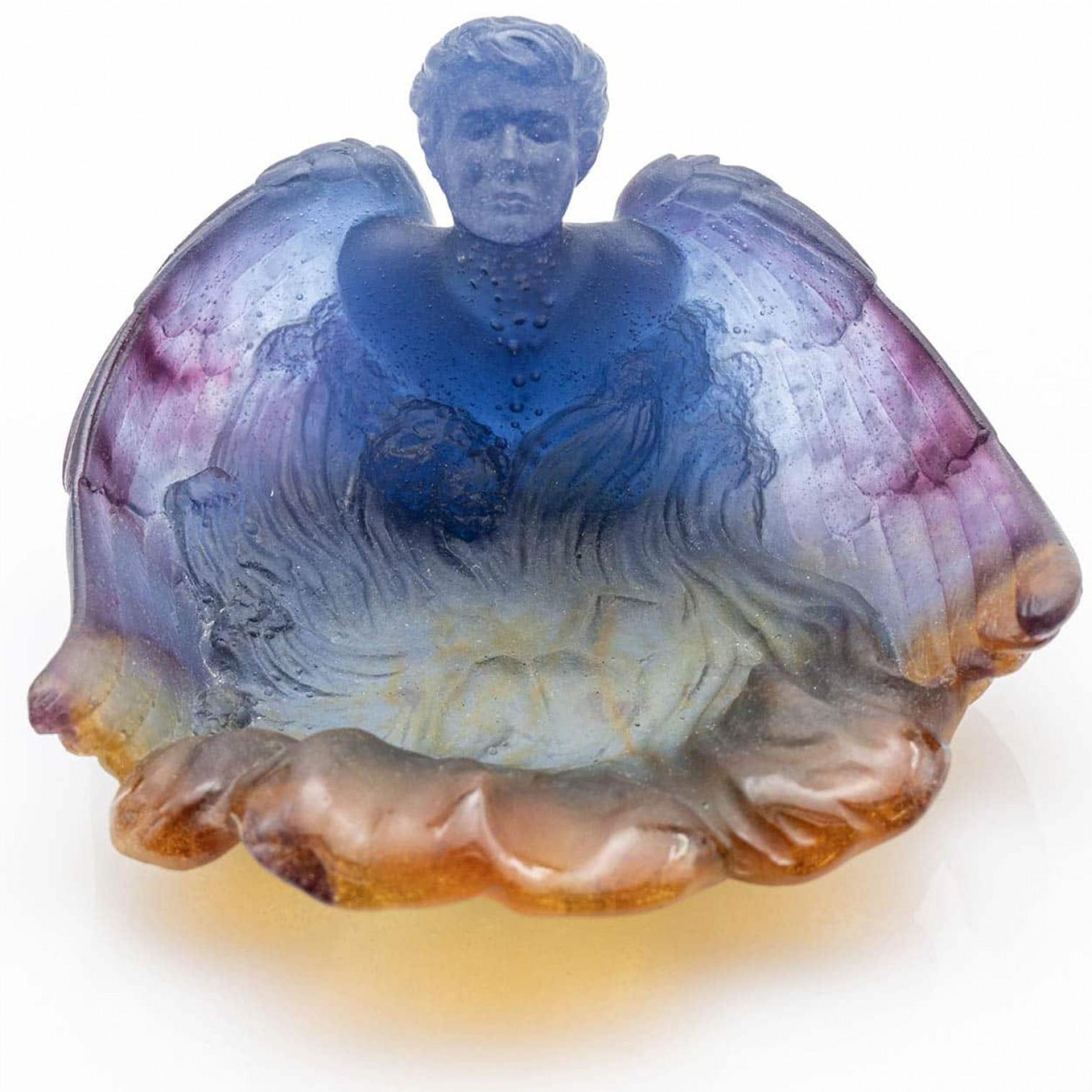 Ciotola decorativa Art Angels in vetro blu di Daum, Francia In condizioni buone in vendita a Rijssen, NL