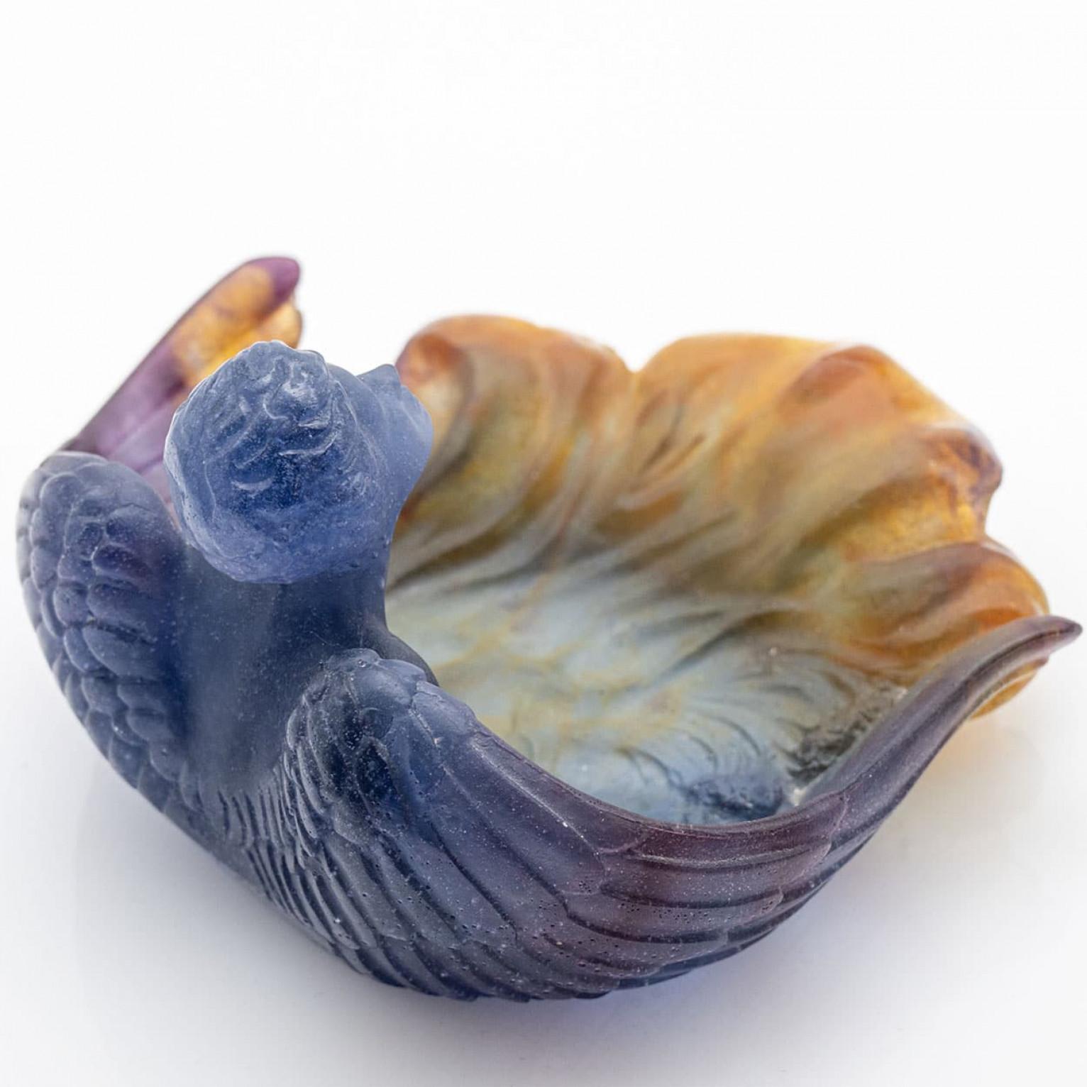 Late 20th Century Daum Art Glass Blue Angel Decorative Bowl, France For Sale