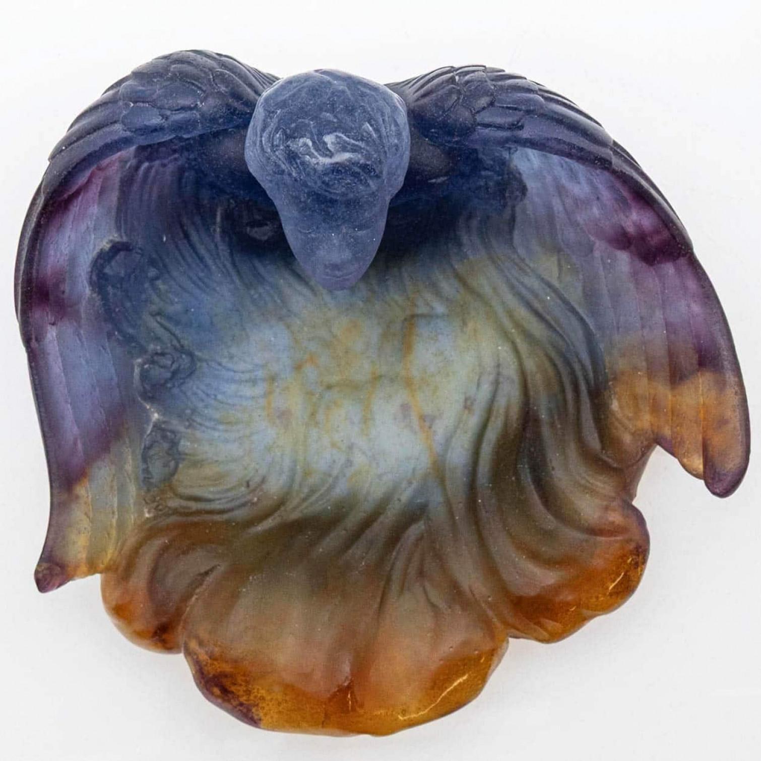 Daum Art Glass Blue Angel Decorative Bowl, France For Sale 1