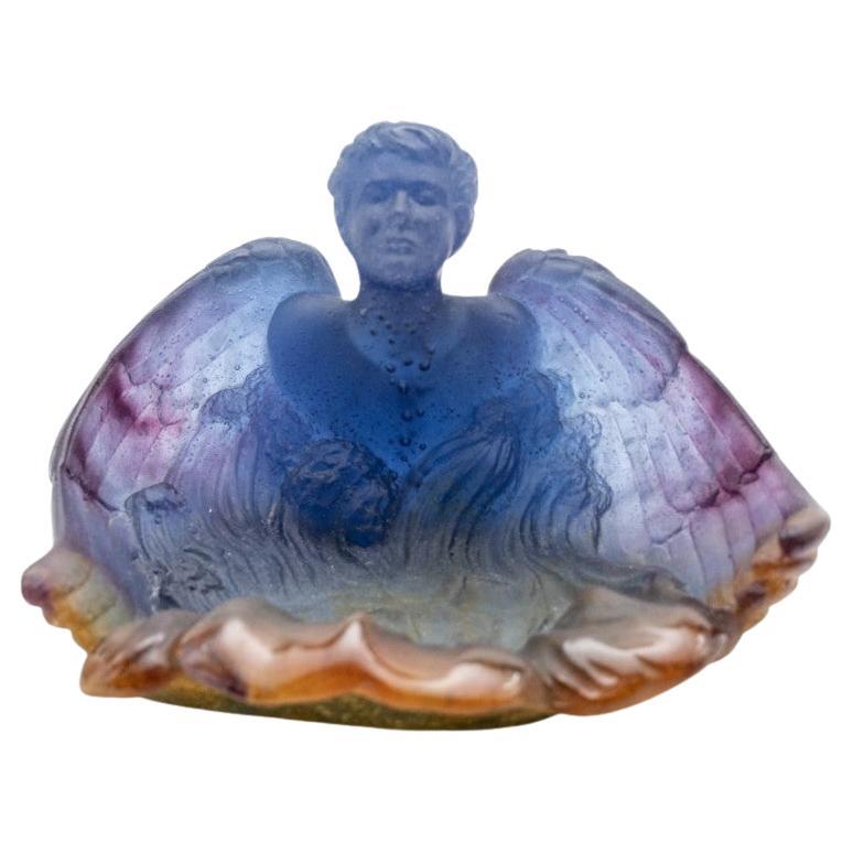 Daum Art Glass Blauer Engel Dekorative Schale, Frankreich