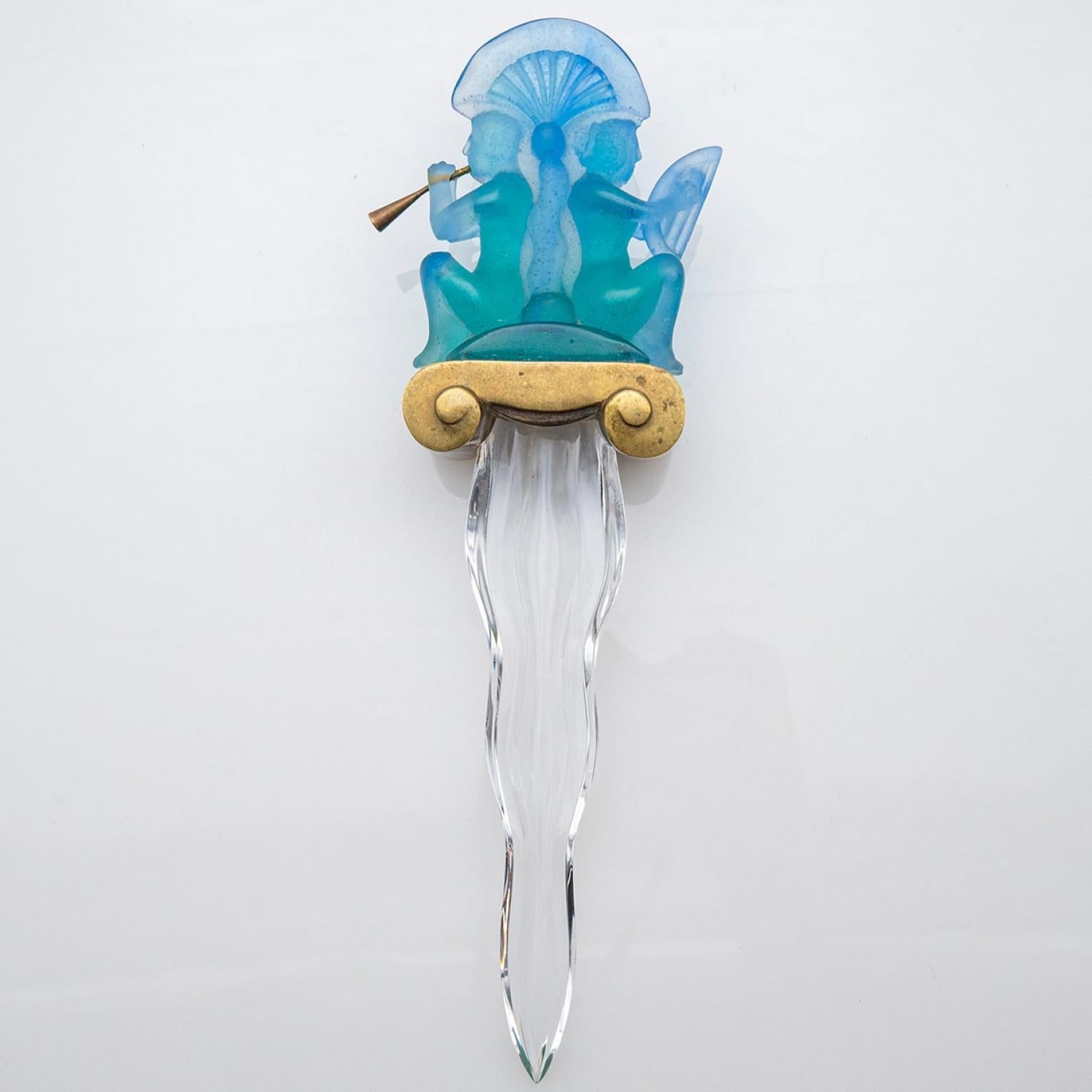 Daum Art Glass Blue Dague Dekoratives Objekt, Frankreich (Glaskunst) im Angebot