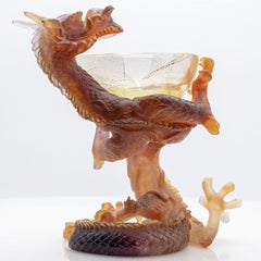 Daum Art Glass Brown Dragon Decorative Bowl, France