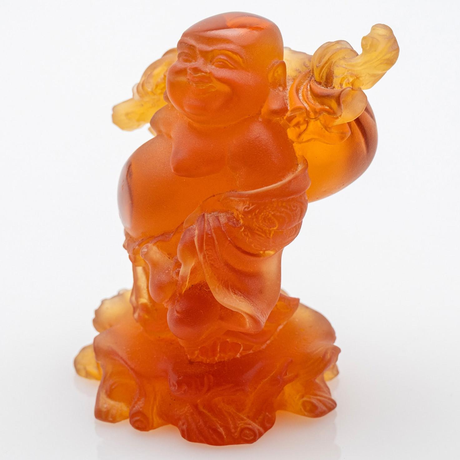 Art Nouveau Scultura di Buddha arancione marrone in vetro artistico Daum, Francia in vendita