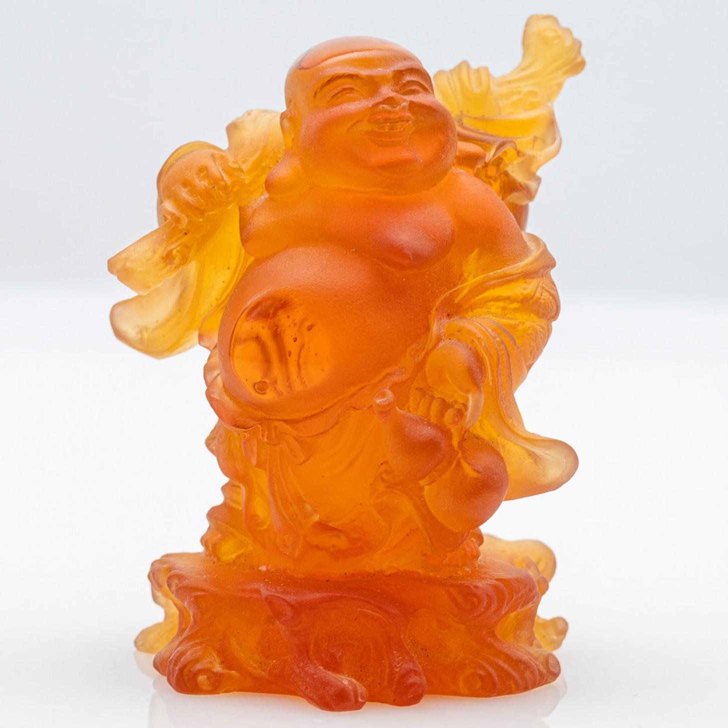 Scultura di Buddha arancione marrone in vetro artistico Daum, Francia In condizioni buone in vendita a Rijssen, NL