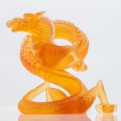 Daum Art Glass Brown Orange Dragon Sculpture, France