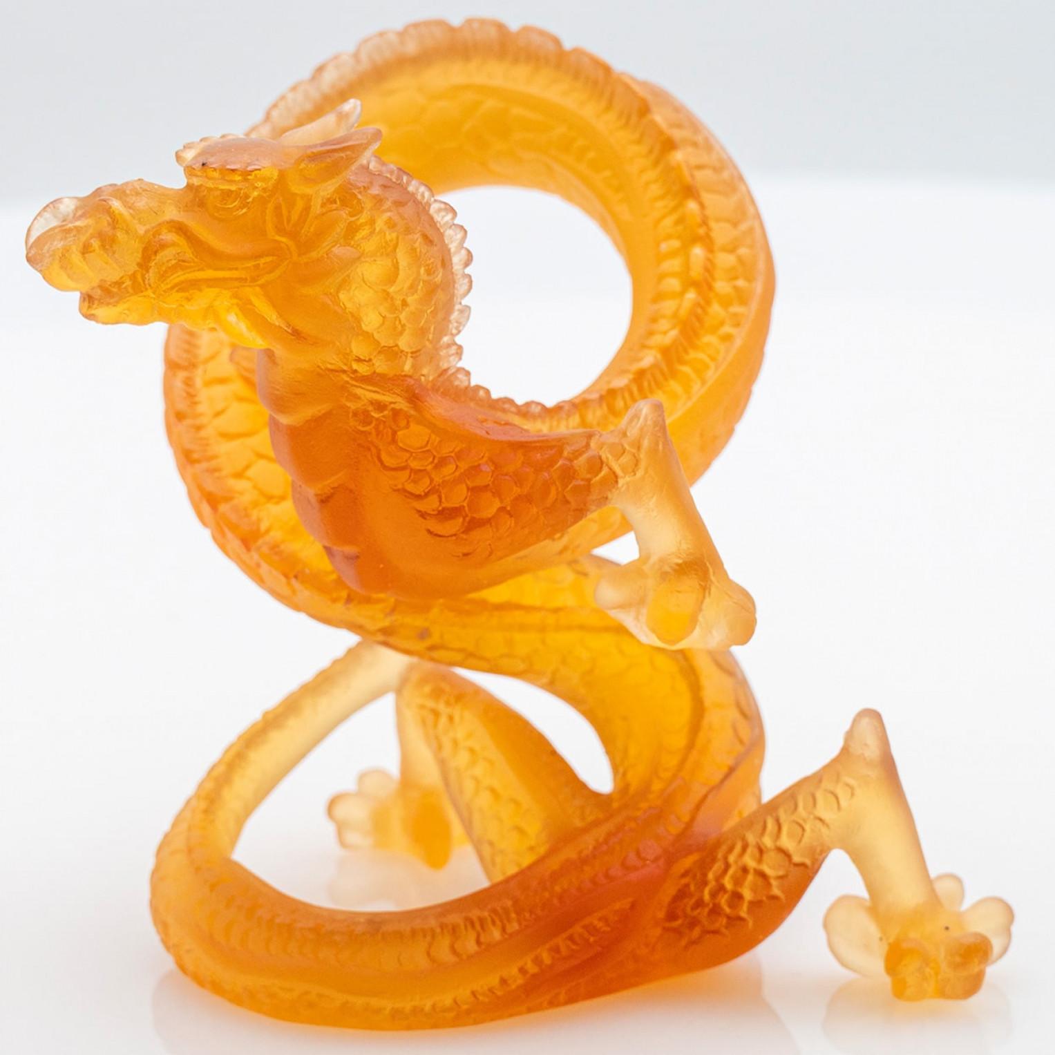 Francese Scultura di drago arancione marrone in vetro artistico Daum, Francia in vendita