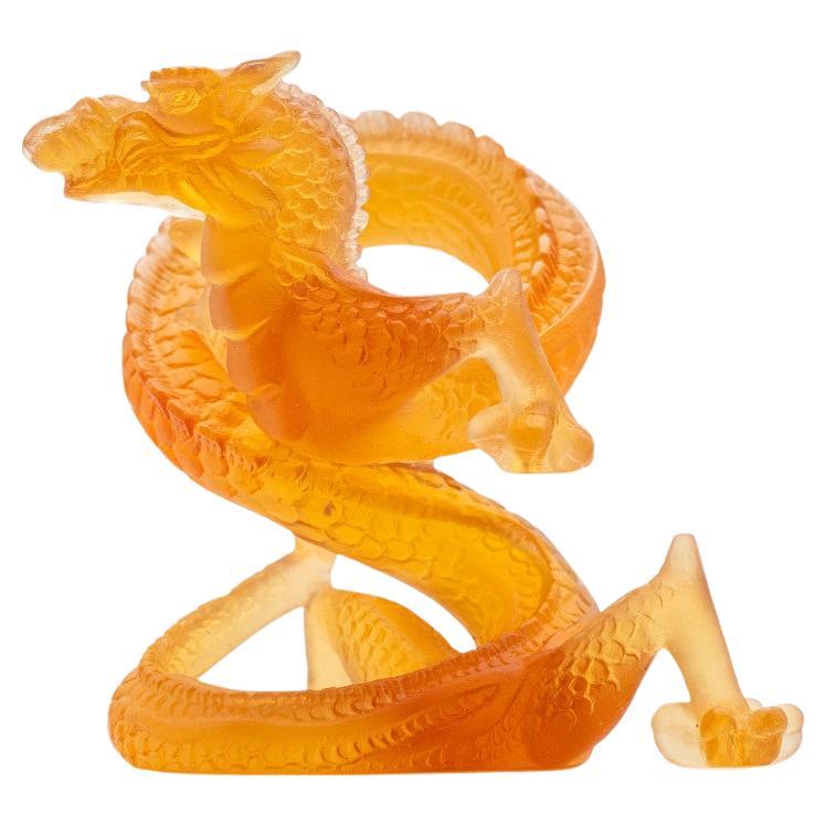 Daum Art Glass Brown Orange Dragon Sculpture, France