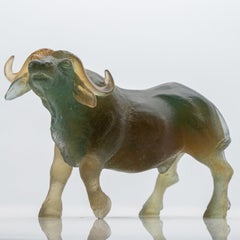 Scultura di bufalo in vetro artistico Daum, Francia