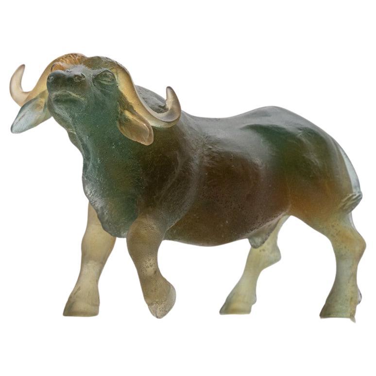 Scultura di bufalo in vetro artistico Daum, Francia
