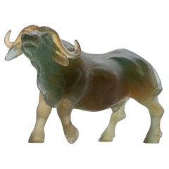 Scultura di bufalo in vetro artistico Daum, Francia