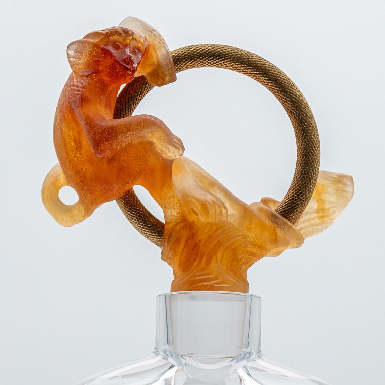 Art Nouveau Daum Art Glass Carafe with Orange Ape, France For Sale